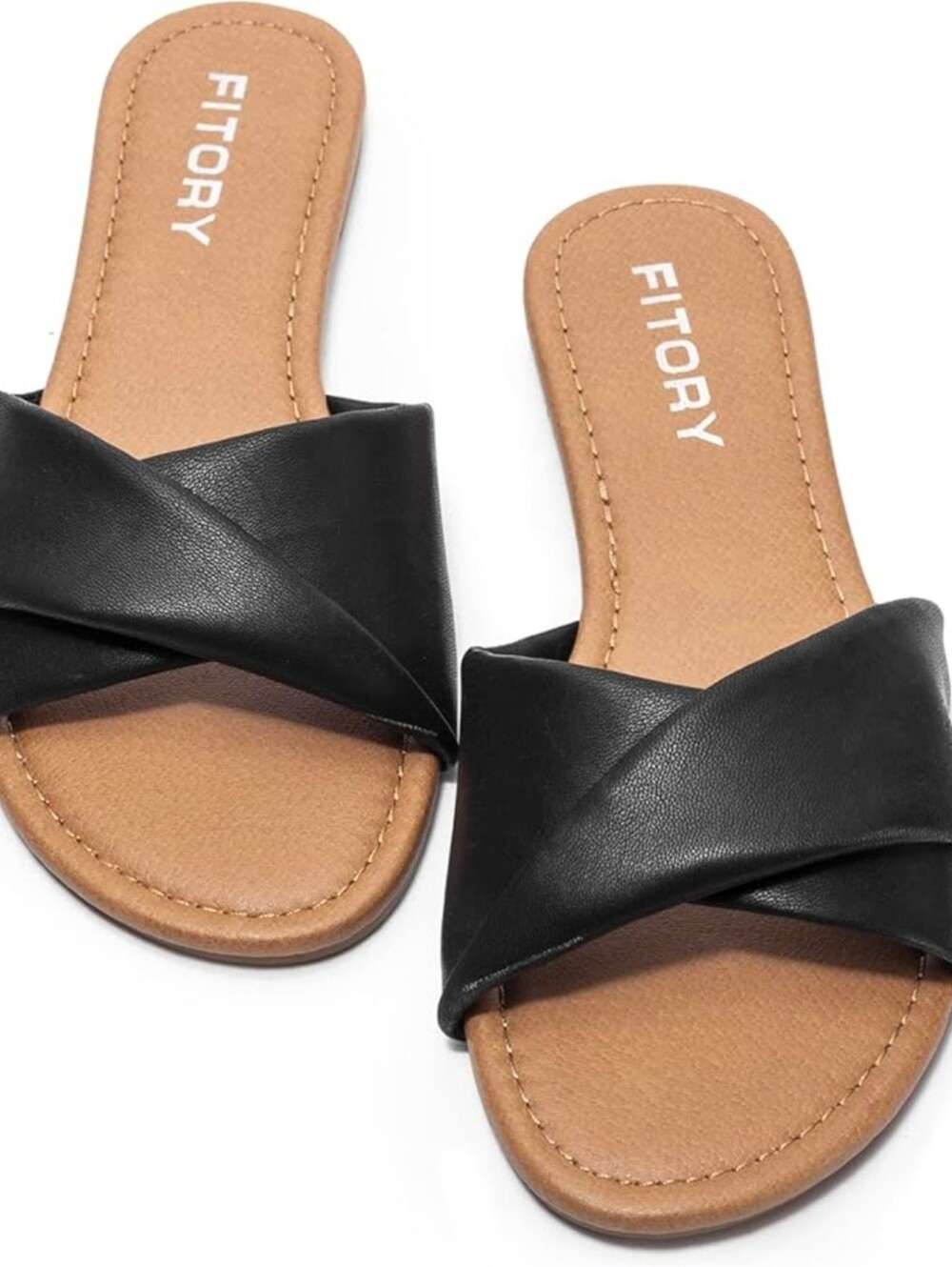 Fitory Black Knotted Slide Sandals with Tan Footbed